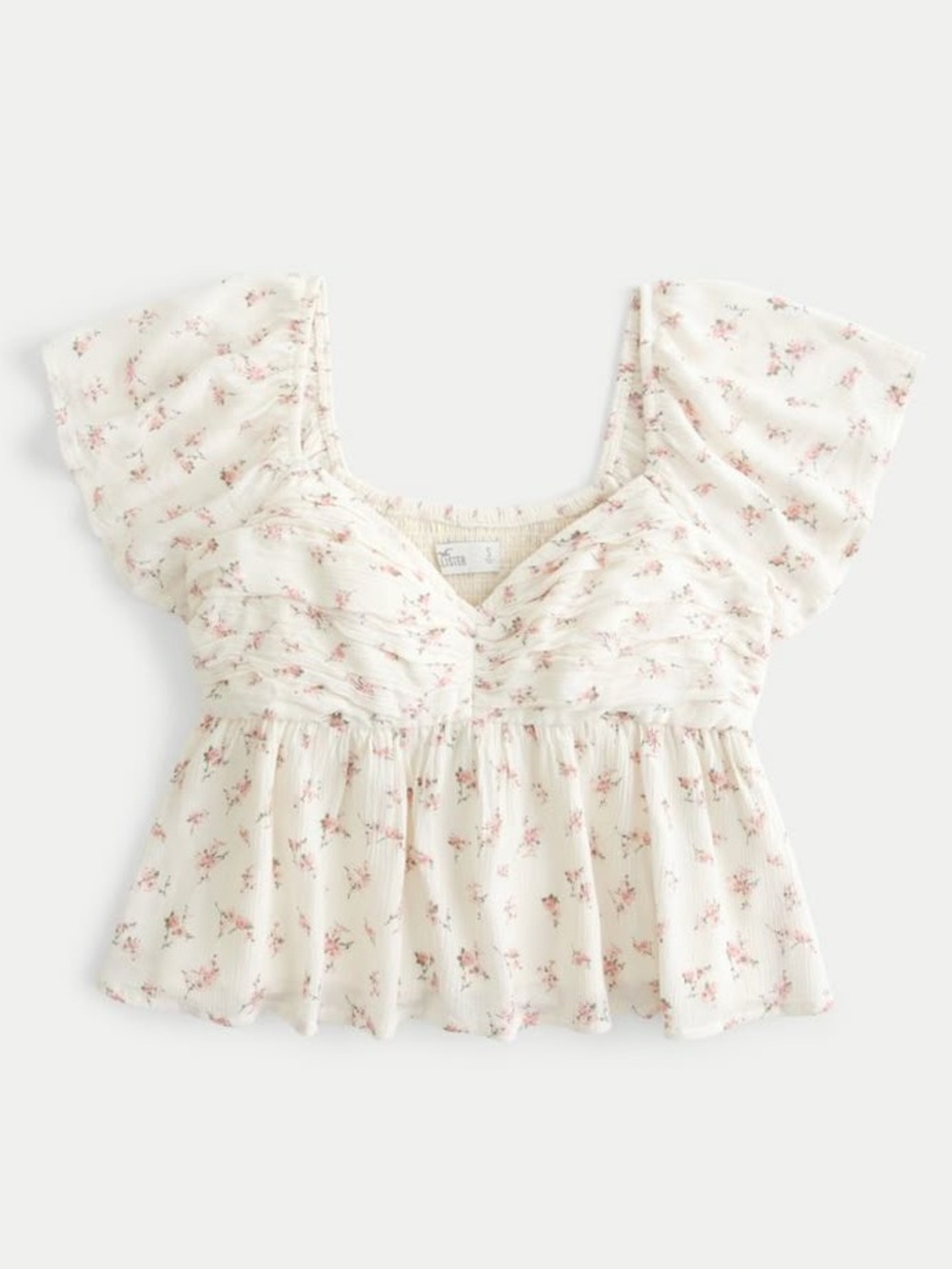 Hollister Cream Floral Short Sleeve Peplum Top
